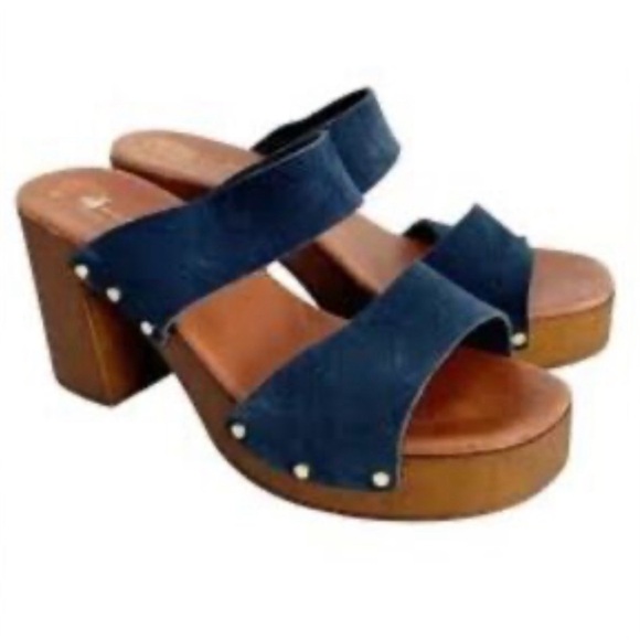 Sandals Chunk Heel Navy Suede Avellini Made in  Italy NWOT - Picture 7 of 10